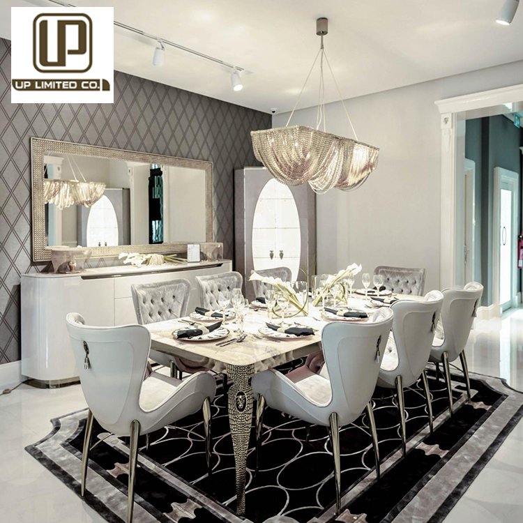 Italian Antique Dinner Set Full Villa Furniture Design Branded Luxury Metal Dining Table Set With Chairs