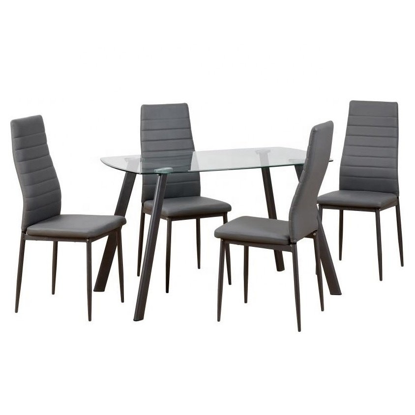 Popular Black Tempered Glass Four Black Metal Legs Dining Table Cheap Price For Sale