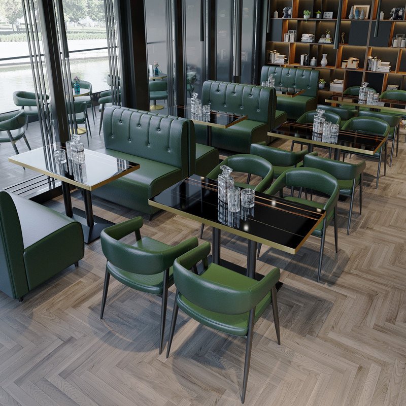 Factory customized restaurant leather booth sofa set cafe bench seating hotel marble dining table and chair set