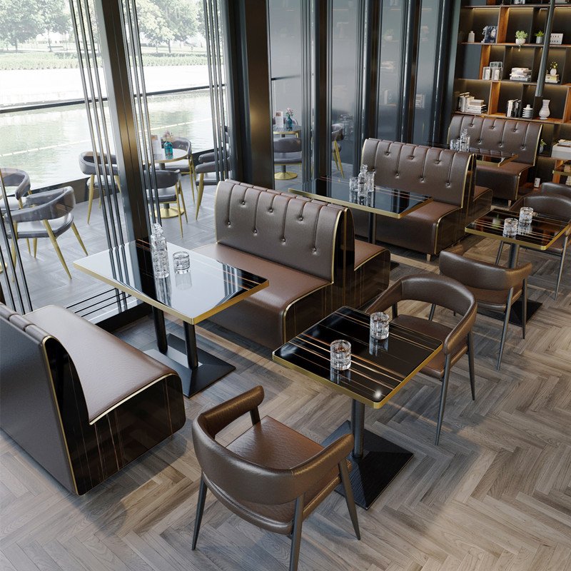 Factory customized restaurant leather booth sofa set cafe bench seating hotel marble dining table and chair set
