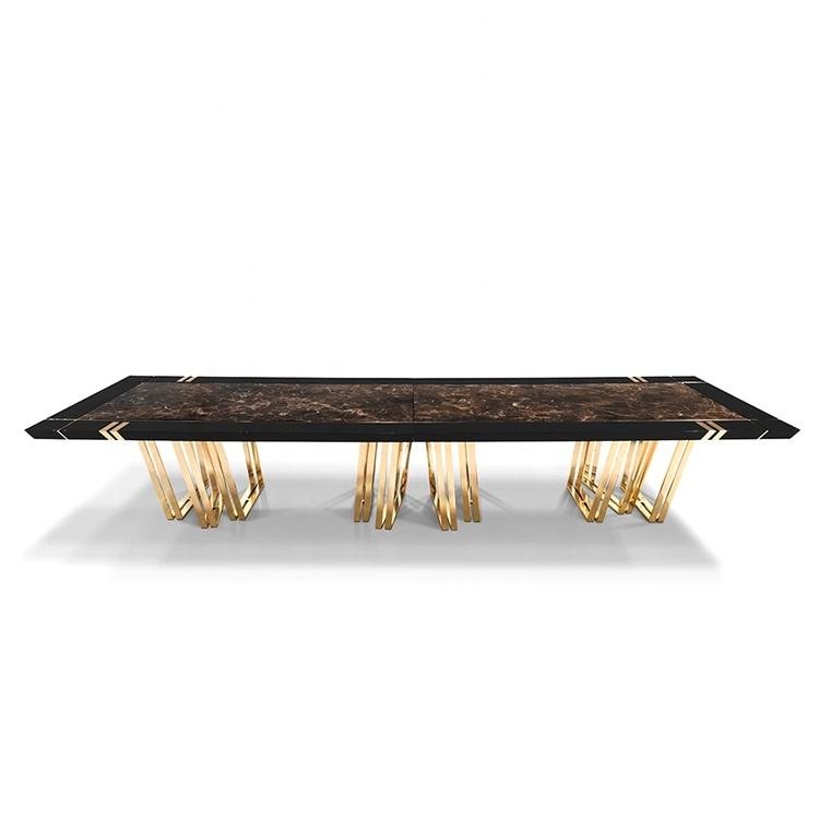 Elegant design golden stainless steel leg italian luxury marble top 12 seater dining table set modern dining room furniture