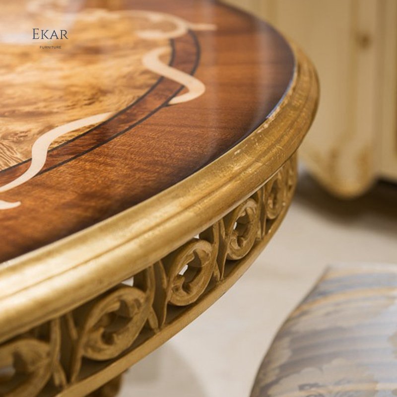 Ekar High-end Luxury Natural Veneer Round Dining Table with Rotating Center