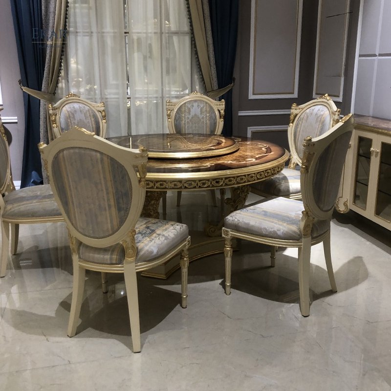 Ekar High-end Luxury Natural Veneer Round Dining Table with Rotating Center