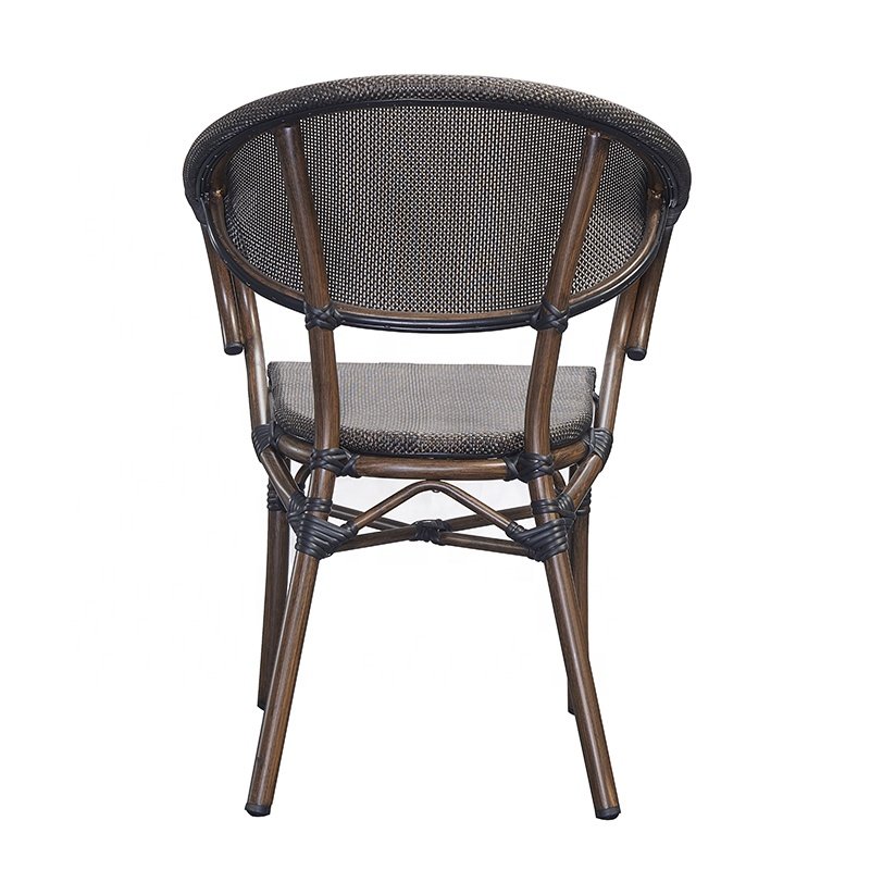 French Black Porch Garden Wicker 5 Piece Dining Set Furniture Outdoor Patio Cafe Rattan Aluminum Round Table 4 Seater Chairs