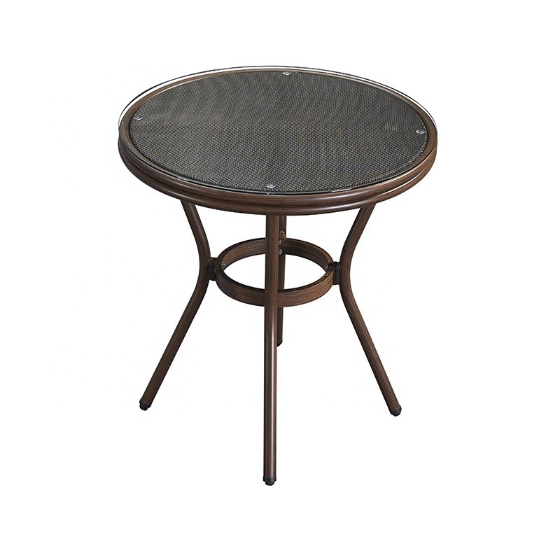 French Black Porch Garden Wicker 5 Piece Dining Set Furniture Outdoor Patio Cafe Rattan Aluminum Round Table 4 Seater Chairs