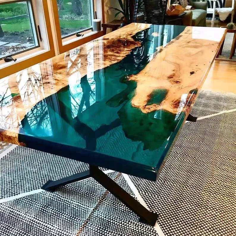 Acacia Wood epoxy resin slab table top river dining table solid wood clear epoxy resin table at reasonable rate