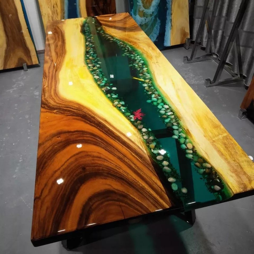 Acacia Wood epoxy resin slab table top river dining table solid wood clear epoxy resin table at reasonable rate