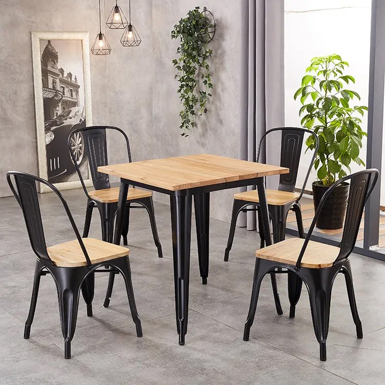 Commercial restaurant dining table and metal chairs for sale DT132