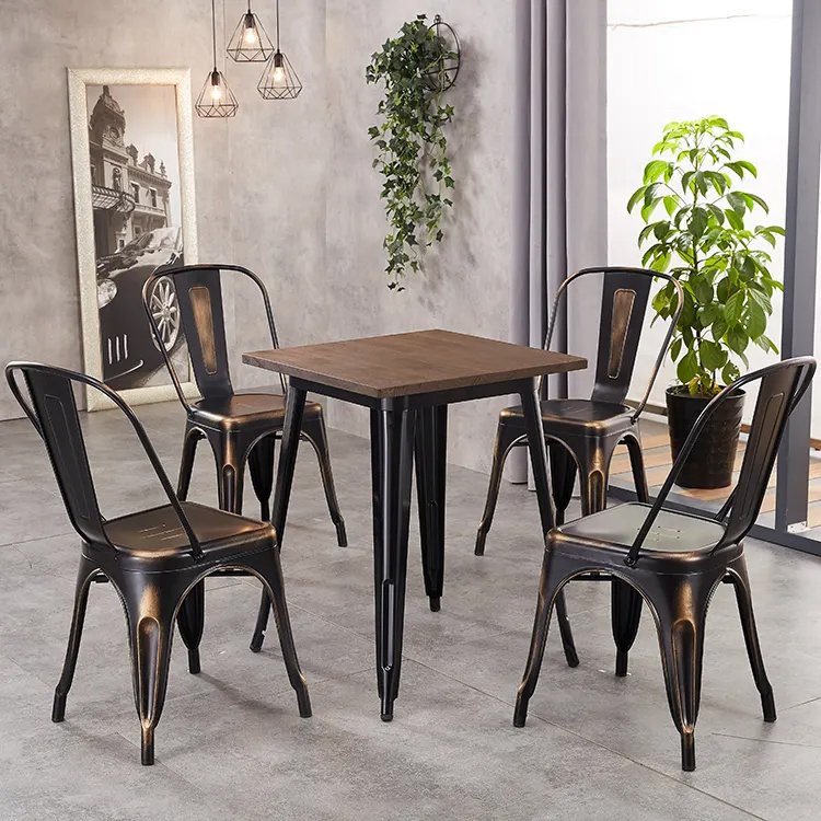 Commercial restaurant dining table and metal chairs for sale DT132
