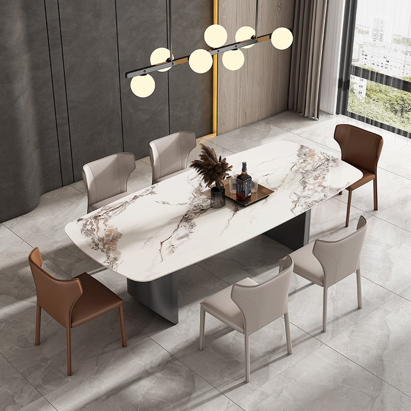 Light luxury household rectangular size apartment modern simple luxury stone dining table
