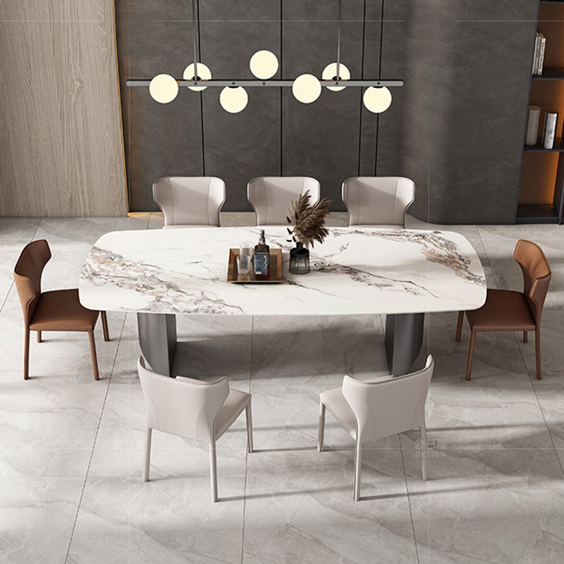Light luxury household rectangular size apartment modern simple luxury stone dining table