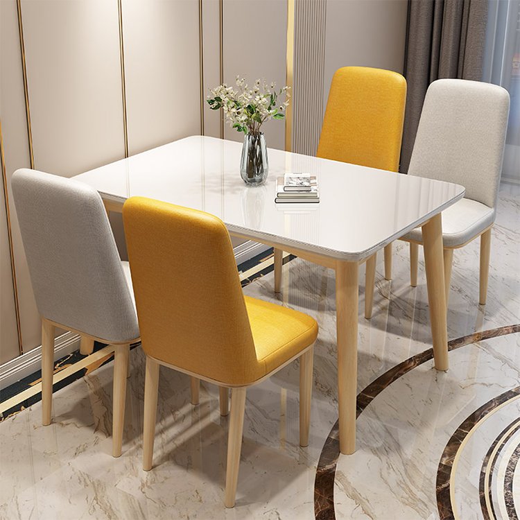 modern nordic white rectangular dining table with 4 chairs set