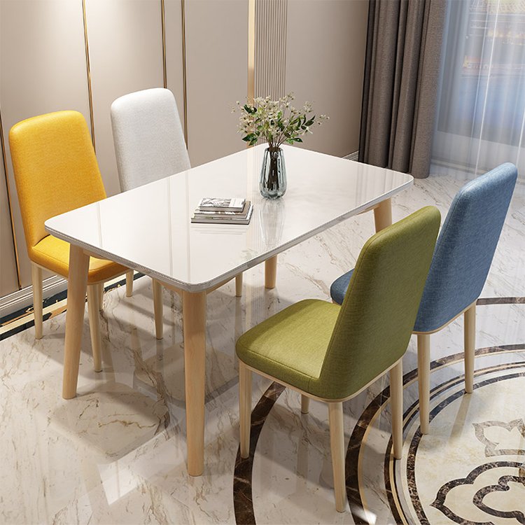 modern nordic white rectangular dining table with 4 chairs set