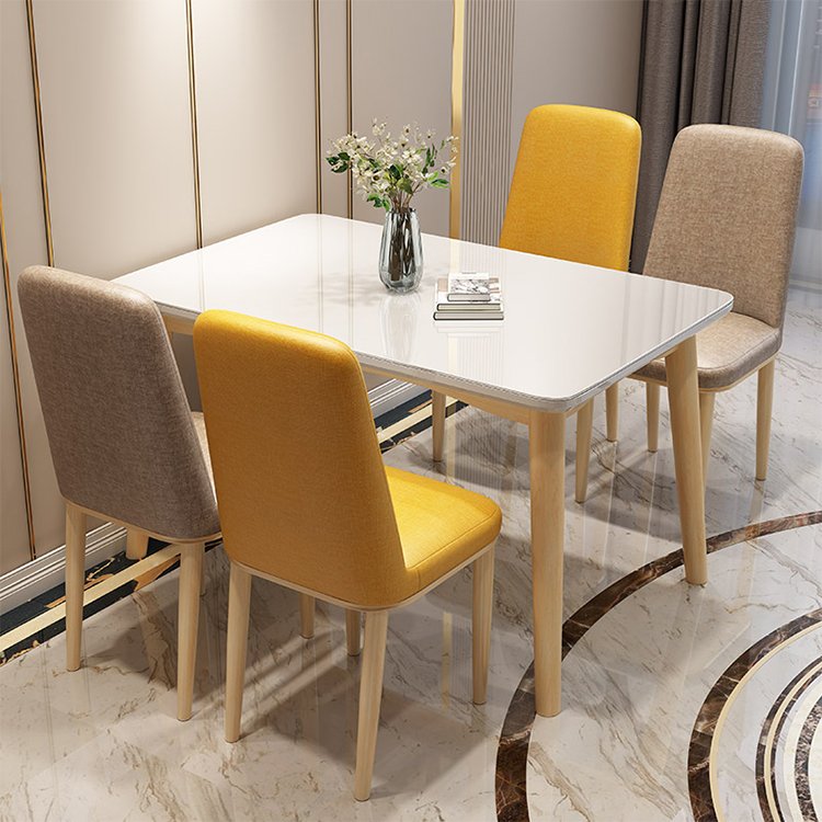 modern nordic white rectangular dining table with 4 chairs set