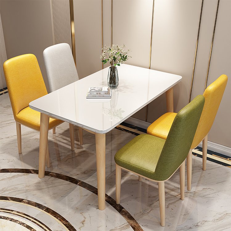 modern nordic white rectangular dining table with 4 chairs set