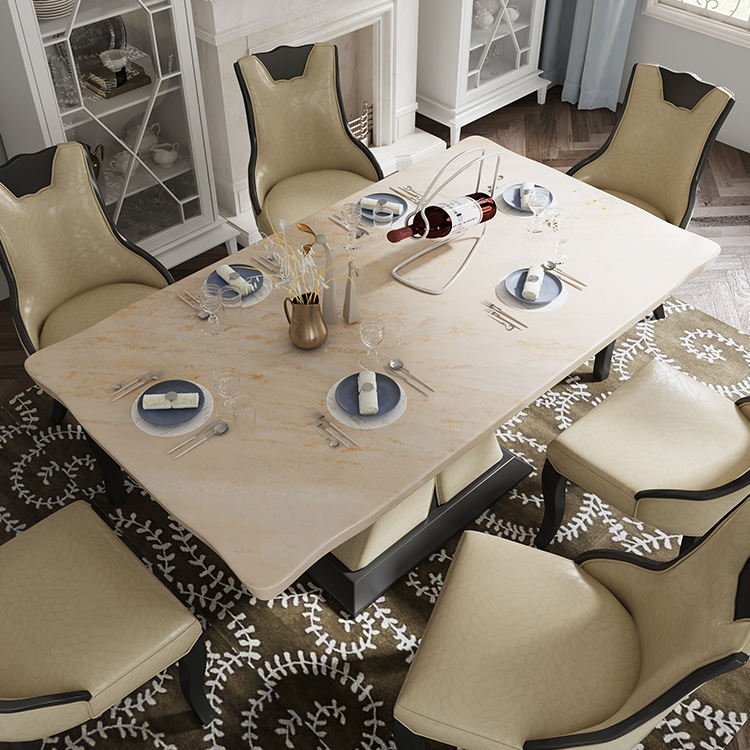 Luxury Leather Marble dining table set 6 seater marble top modern dining tables and chair set