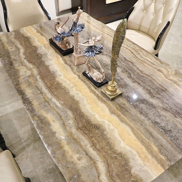 Luxury Leather Marble dining table set 6 seater marble top modern dining tables and chair set