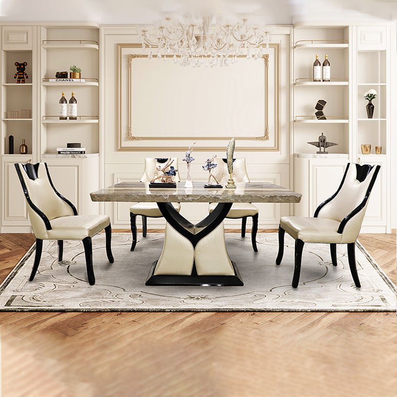 Luxury Leather Marble dining table set 6 seater marble top modern dining tables and chair set