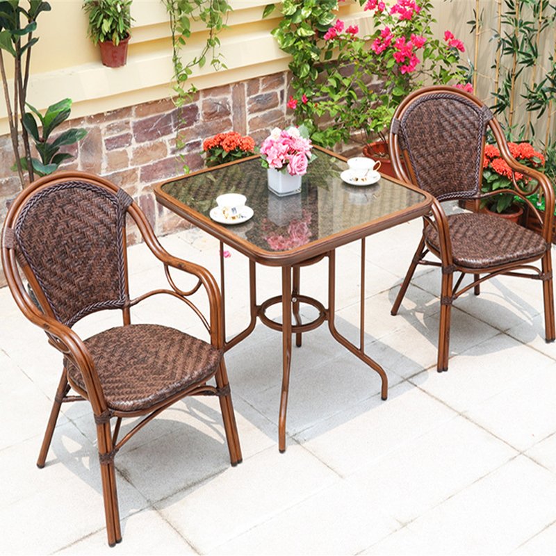 ALUMINUM PLASTIC WICKER TABLE OUTDOOR PLASTIC RATTAN FURNITURE OUTDOOR DINING TABLE