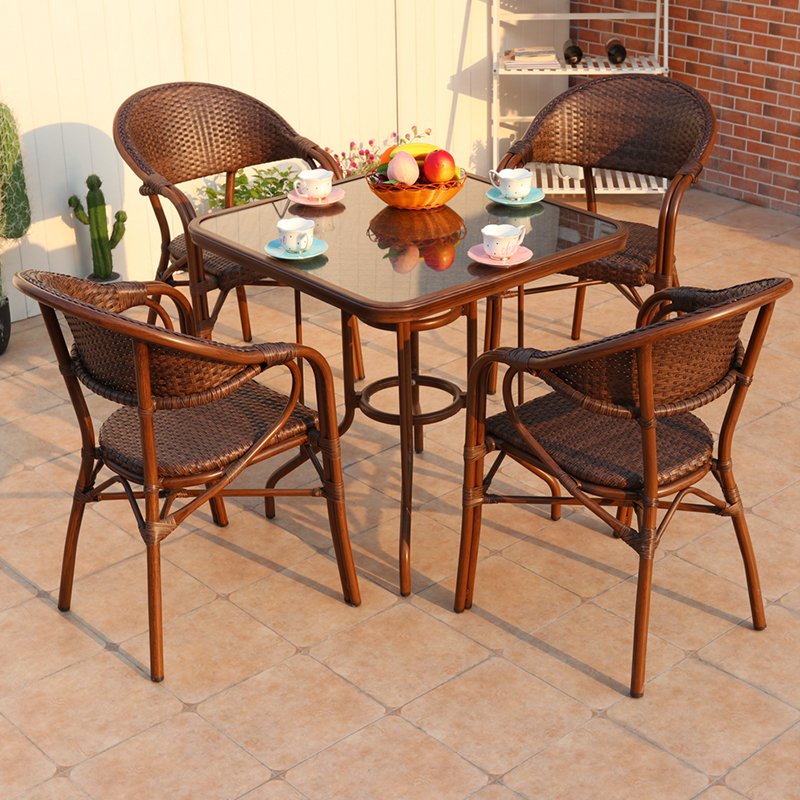ALUMINUM PLASTIC WICKER TABLE OUTDOOR PLASTIC RATTAN FURNITURE OUTDOOR DINING TABLE