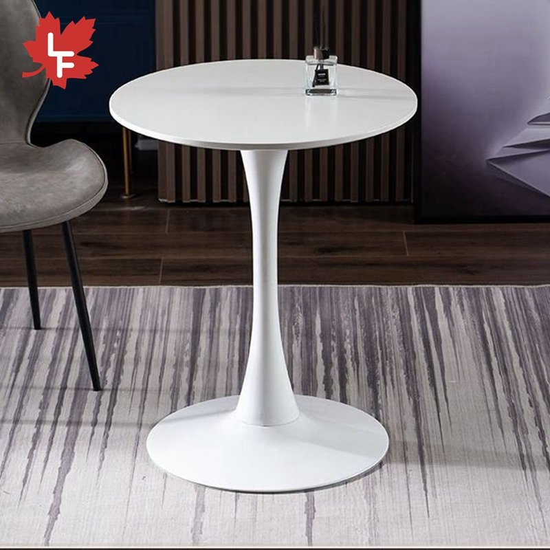 2022 China Nordic White Round Mdf Table Round Dining Table With Metal Legs Black Coffee Cafe Mdf Tulip Dining Table For Sale
