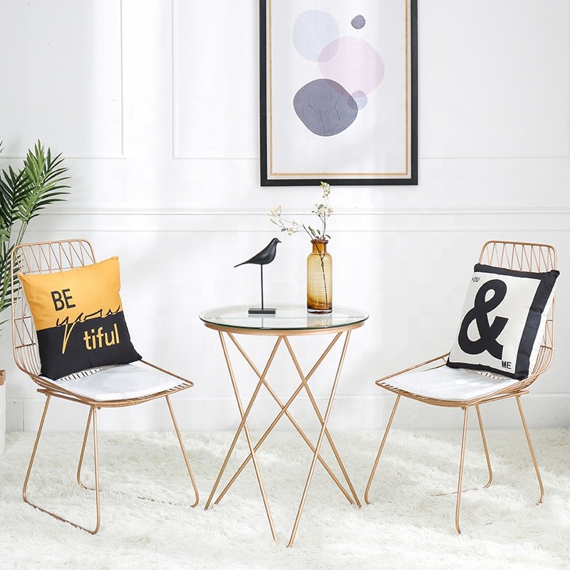 Nordic iron dining table and chairs household hollow wire chairs simple modern furniture wire restaurant cafe chairs