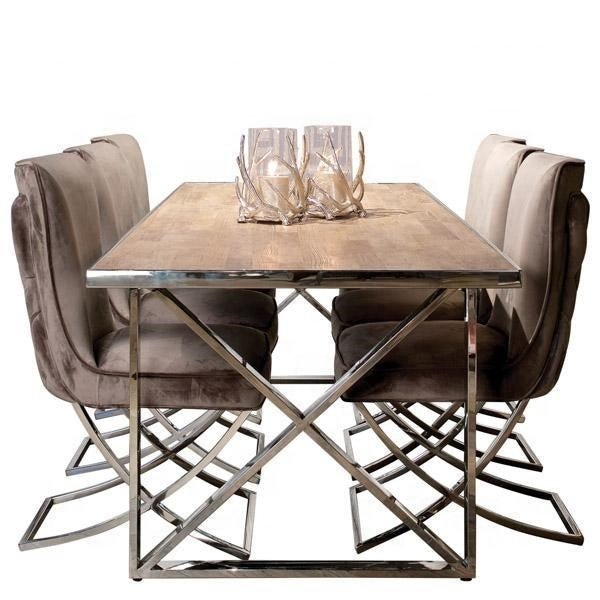 Gold chrome stainless steel frame dining table set with chair marble stone white glass black glass top stable best quality
