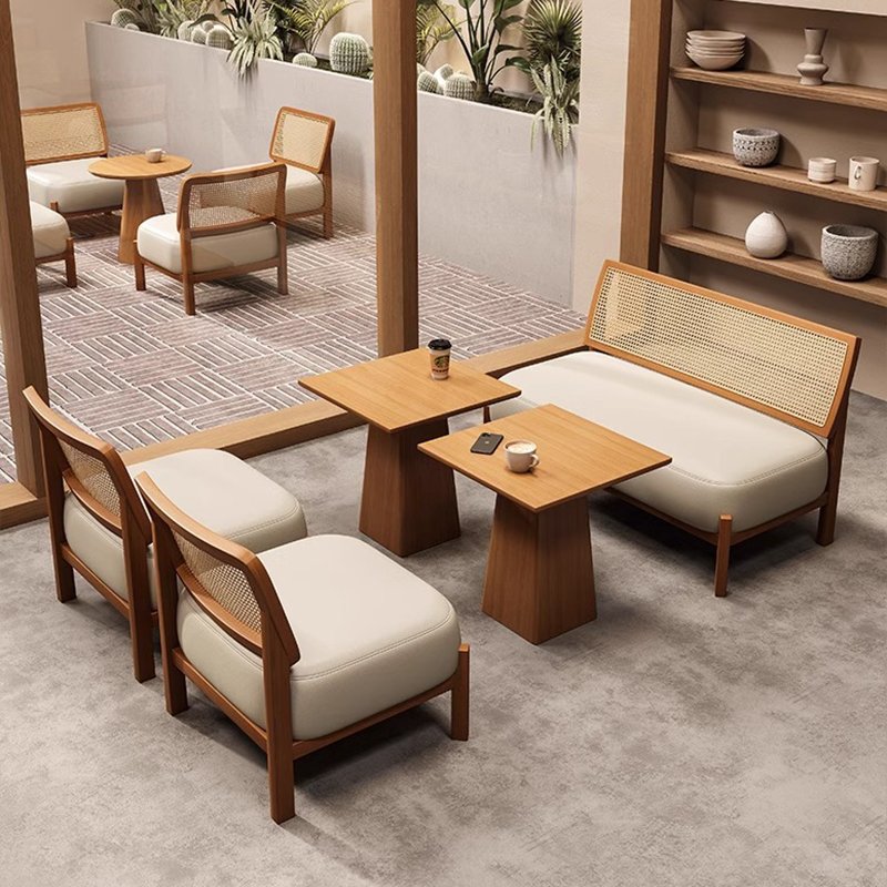 Modern Fabric Sofa Booth Bench Seating Solid Wood Commercial Dining Table Chairs Restaurant Furniture For Cafe