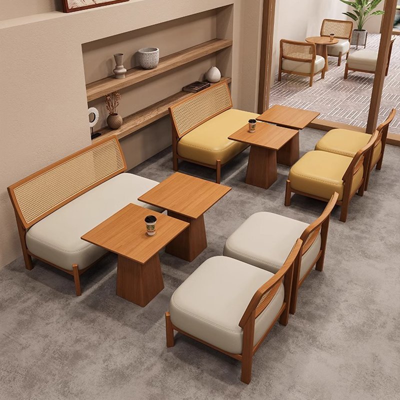 Modern Fabric Sofa Booth Bench Seating Solid Wood Commercial Dining Table Chairs Restaurant Furniture For Cafe