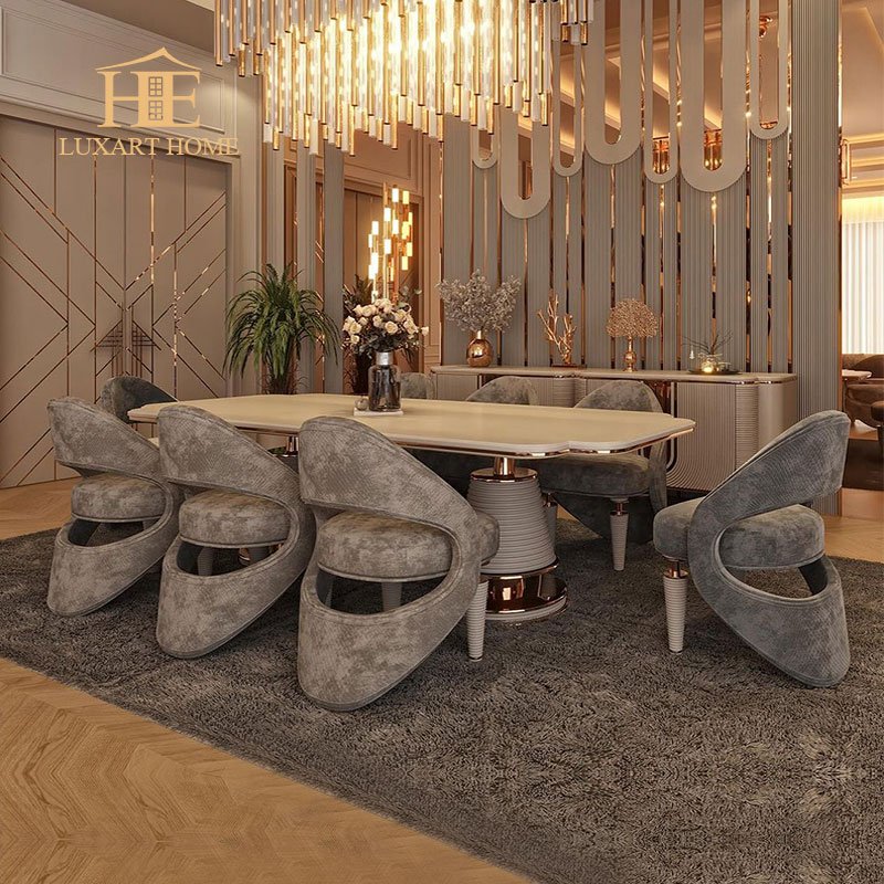Elegant design golden stainless steel base Italian Luxury Marble top 10-seater dining table set modern dining room furniture