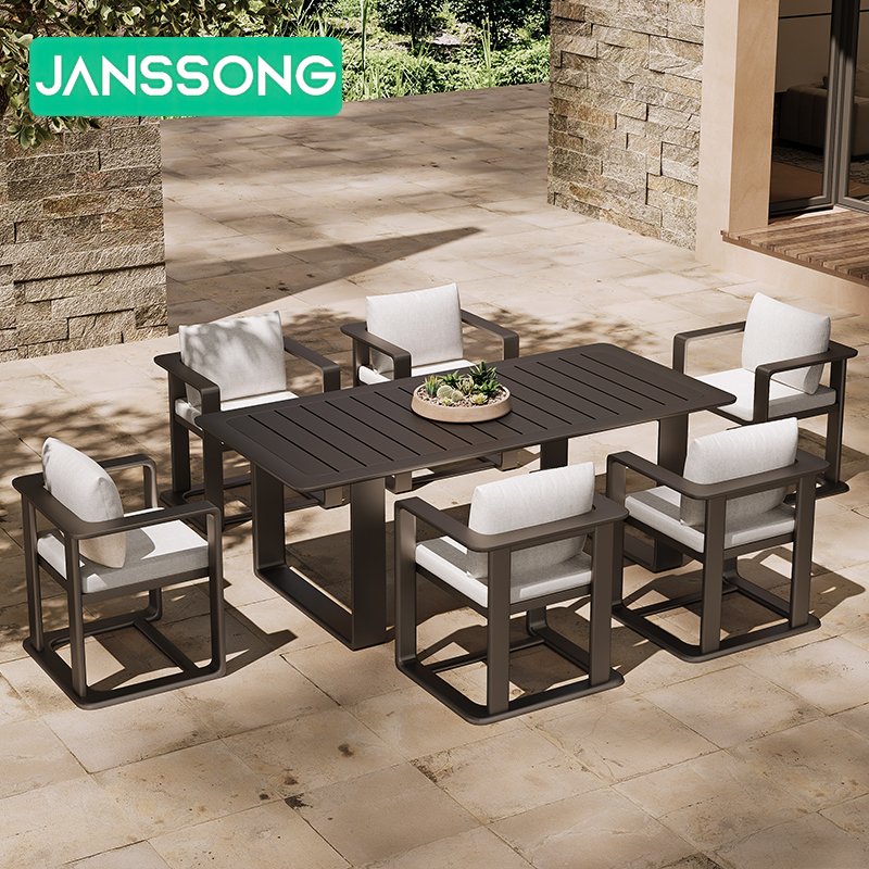 Villa Garden Furniture Aluminum Outdoor Furniture Patio Dining Table And Chair Resort Aluminum Outdoor Furniture Hotel Table Set
