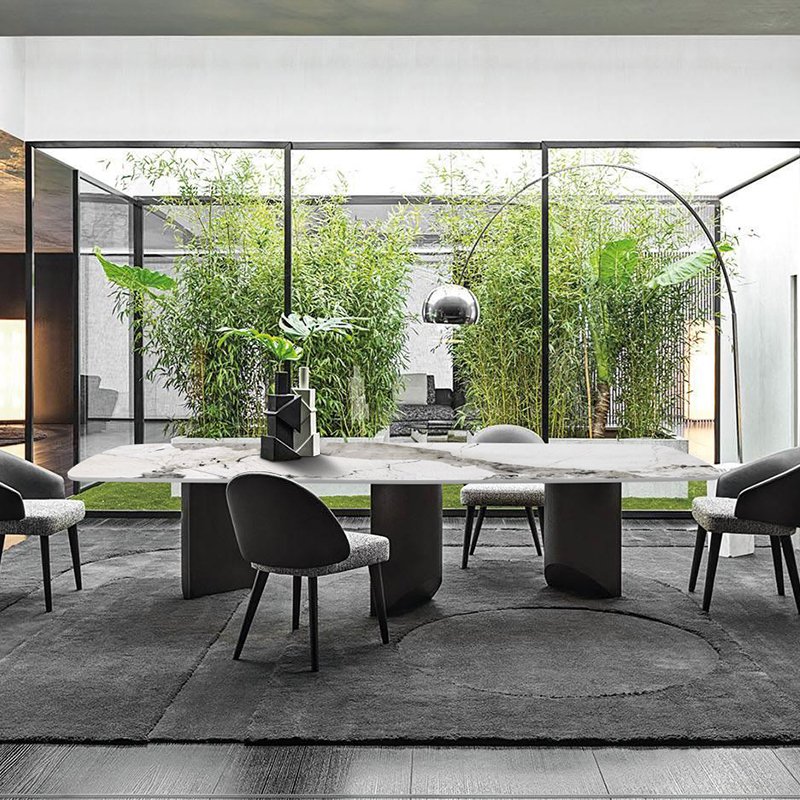 Italian light luxury light rock plate stainless steel household marble small apartment square dining table
