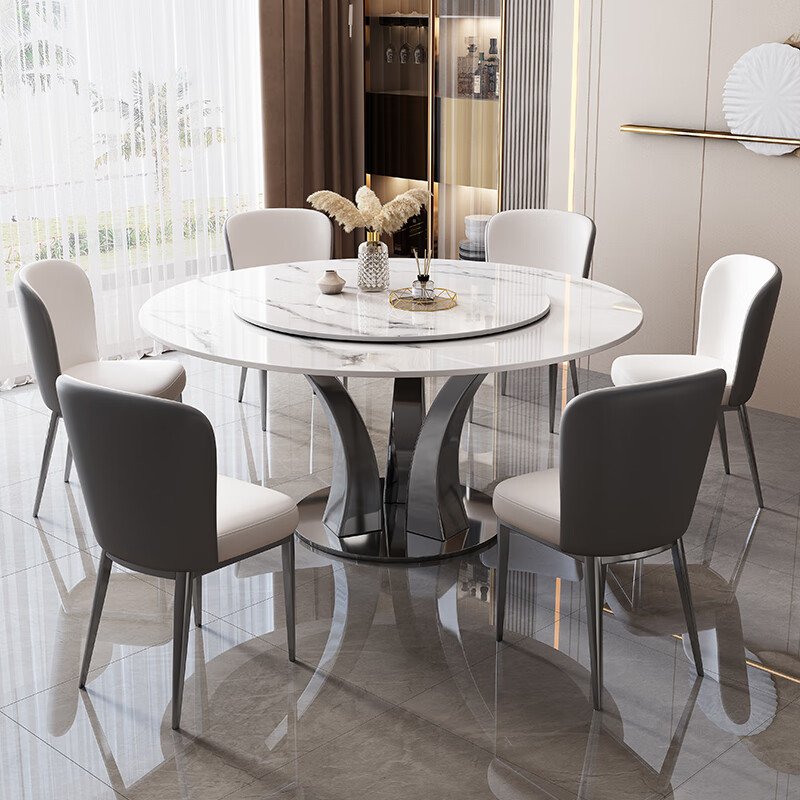 modern luxury marble round dining table chair set 4 6 8 seater expandable kitchen room restaurant stone furniture metal designs