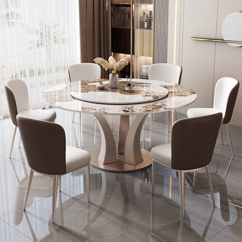 modern luxury marble round dining table chair set 4 6 8 seater expandable kitchen room restaurant stone furniture metal designs