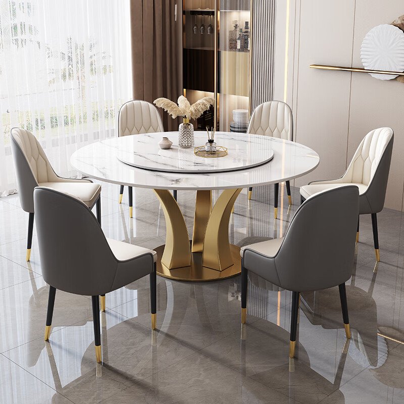 modern luxury marble round dining table chair set 4 6 8 seater expandable kitchen room restaurant stone furniture metal designs