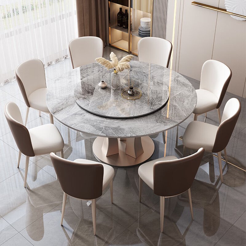 modern luxury marble round dining table chair set 4 6 8 seater expandable kitchen room restaurant stone furniture metal designs
