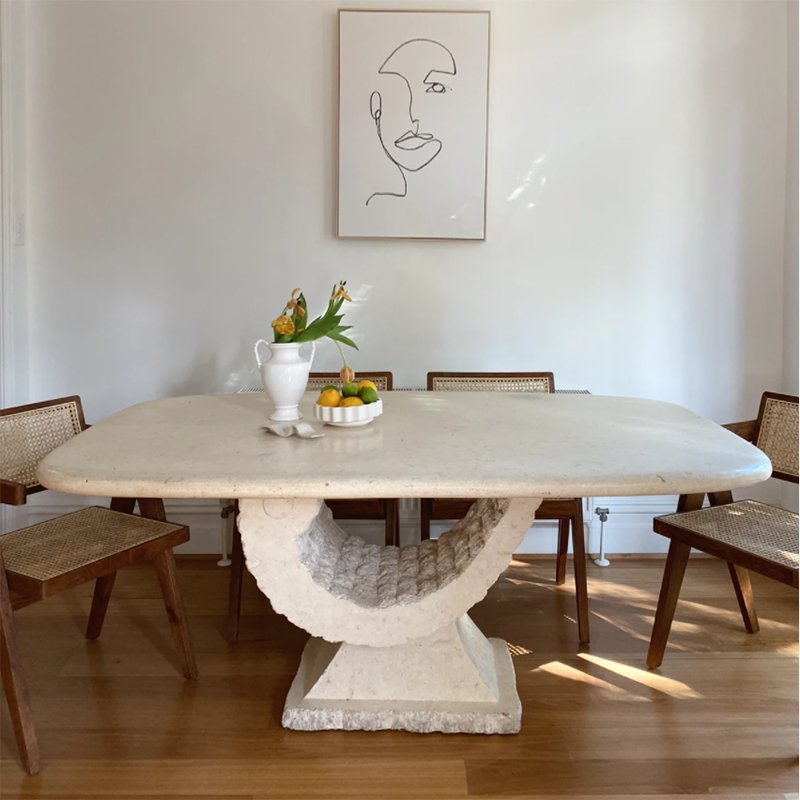 Unique Design Stone Dining Table Nordic Style Rectangular Pedestal Marble Travertine Dining Table