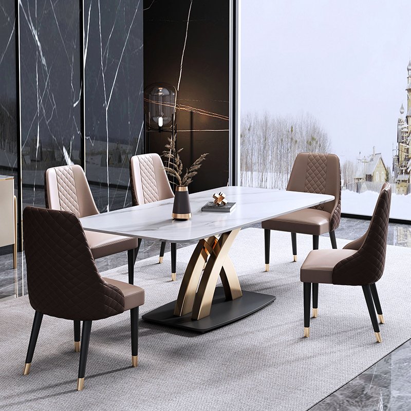 Light luxury rock slab dining table high-end rectangular marble modern minimalist foldable dining table and chair combination