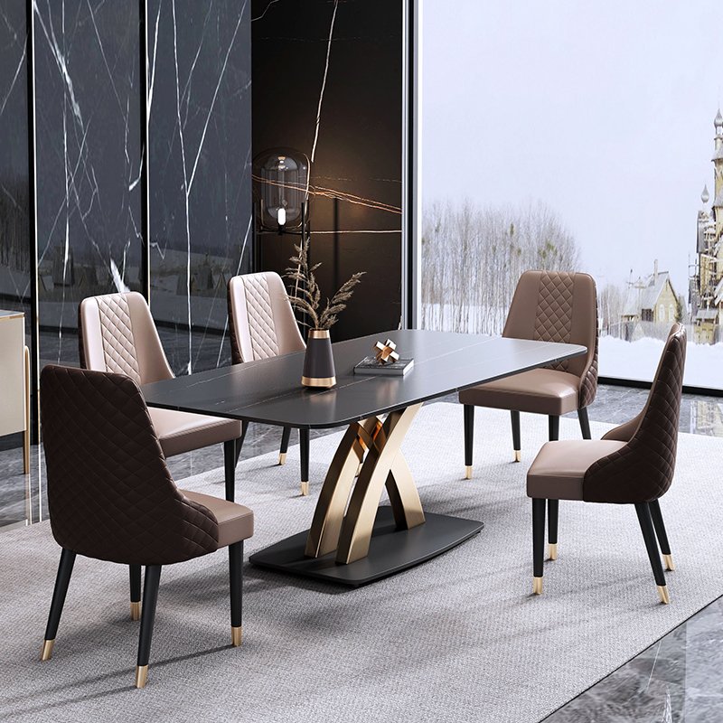 Light luxury rock slab dining table high-end rectangular marble modern minimalist foldable dining table and chair combination