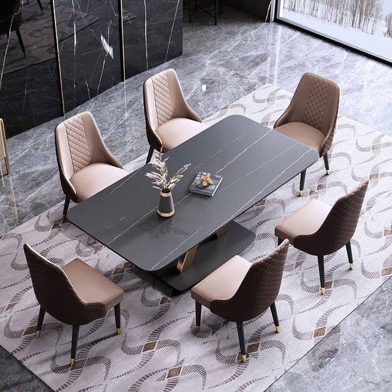 Light luxury rock slab dining table high-end rectangular marble modern minimalist foldable dining table and chair combination
