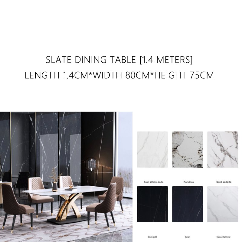 Light luxury rock slab dining table high-end rectangular marble modern minimalist foldable dining table and chair combination