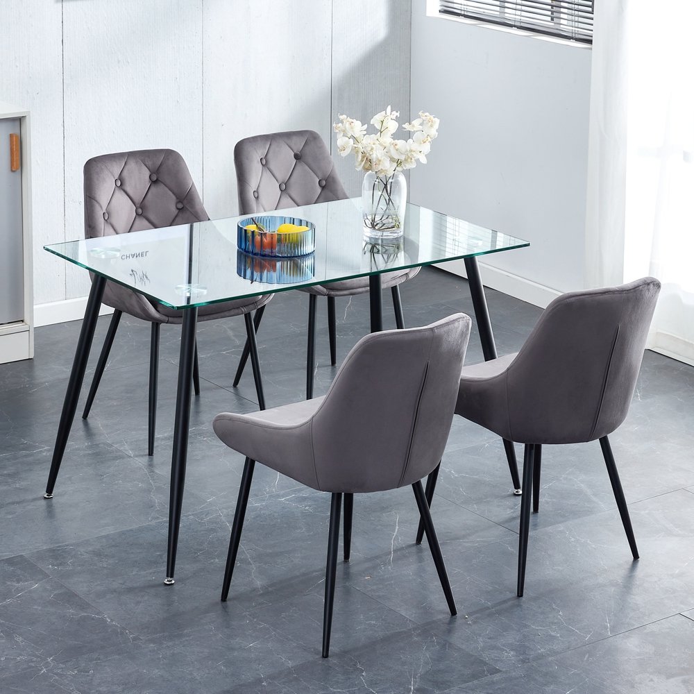 Luxury Design Dining Room Table Home Furniture Dining Table and Chair Set For 4 6 Seater Chairs With Glass Top