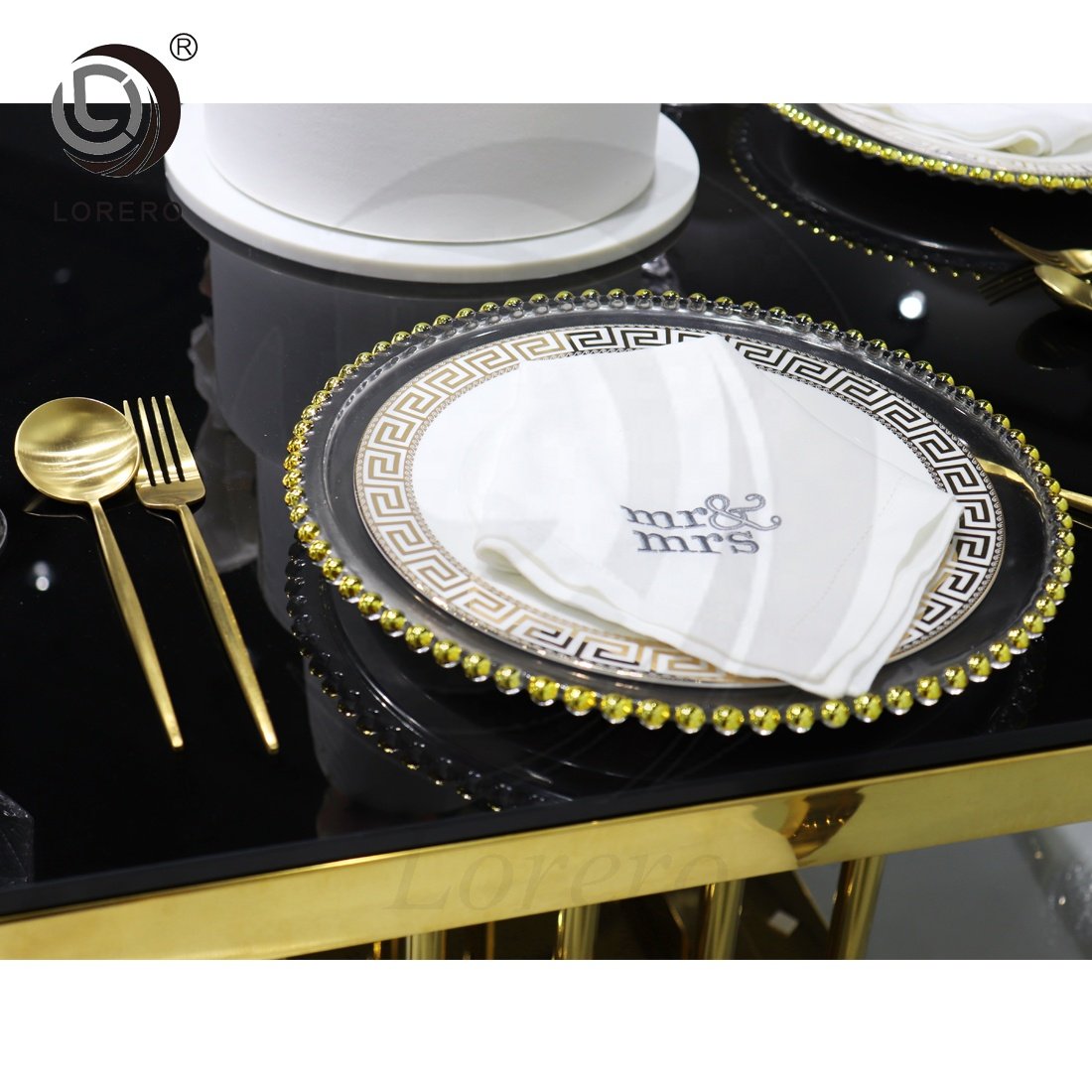 Fashionable gold Stainless Steel square Banquet dining wedding table