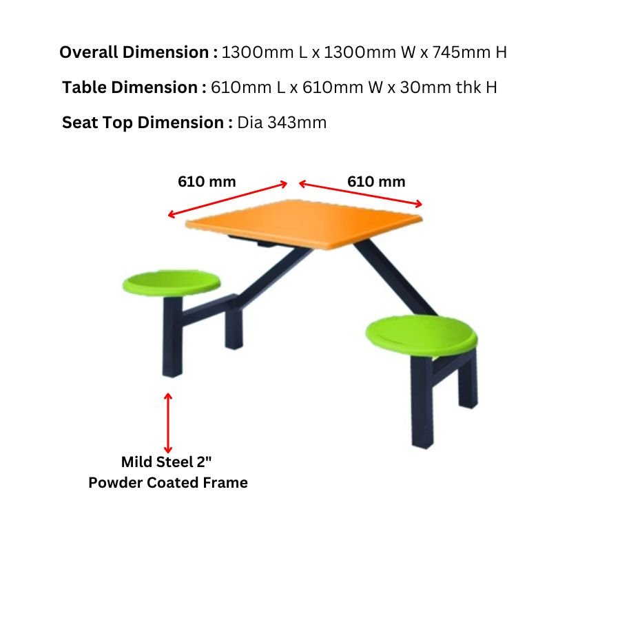 Fibreglass 2-Seater Foodcourt Canteen Table Set Lower Priced without Back Rest for School Canteen and Restaurant Use