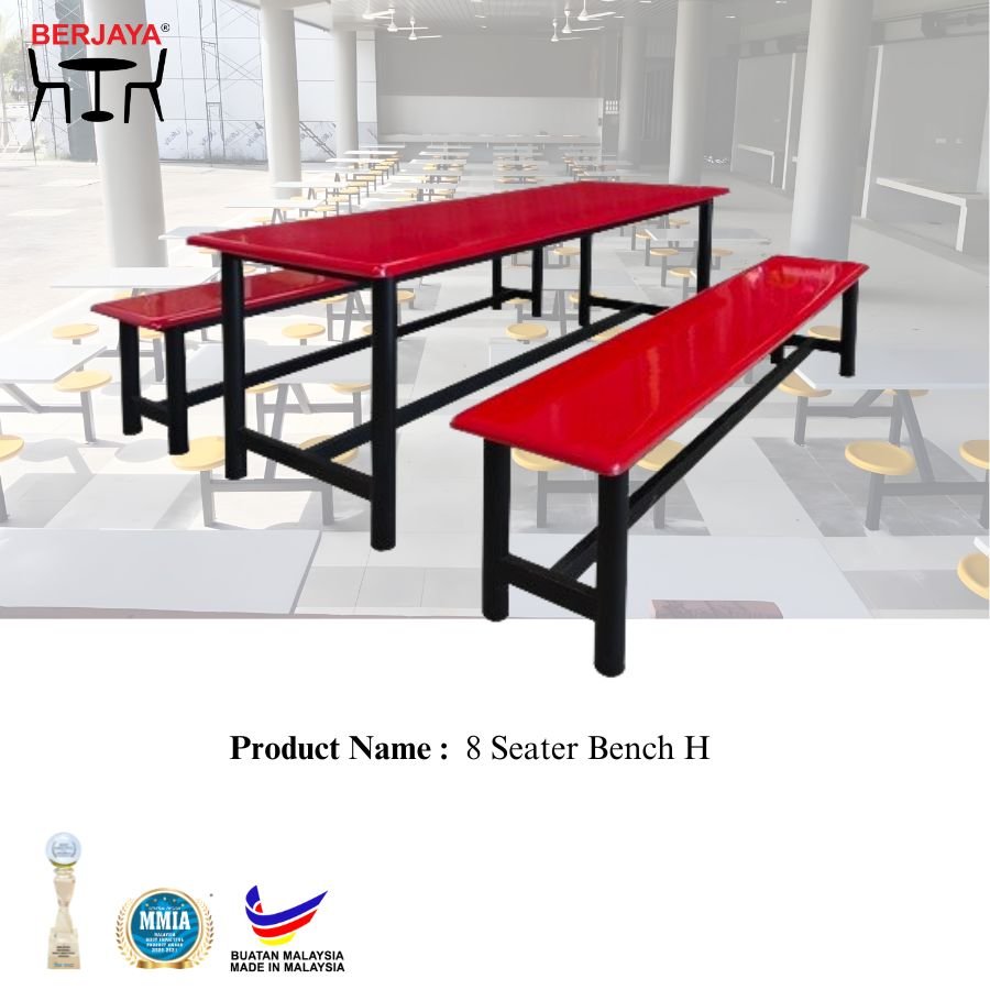 Canteen Dining Table & Chair Metal Legs & Fiberglass Top 8 Feet
