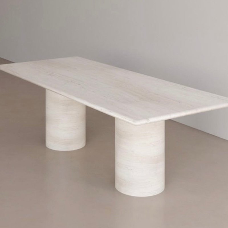 Simple White Retro Style Living Room Furniture Marble Square Rock Slab Dining Table