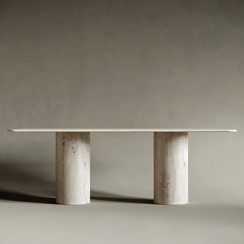 Simple White Retro Style Living Room Furniture Marble Square Rock Slab Dining Table