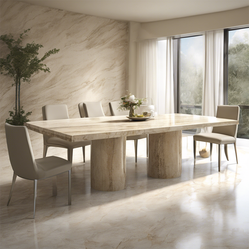 Simple White Retro Style Living Room Furniture Marble Square Rock Slab Dining Table