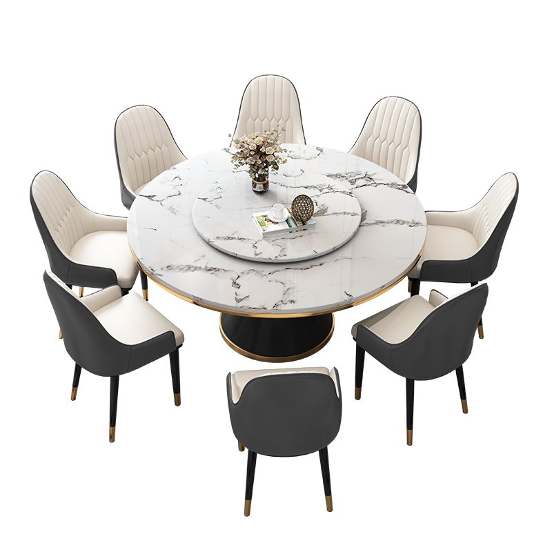 8 Seat Modern Leisure Dining Room Furniture Round Dining Table Set With Marble Rotating Center