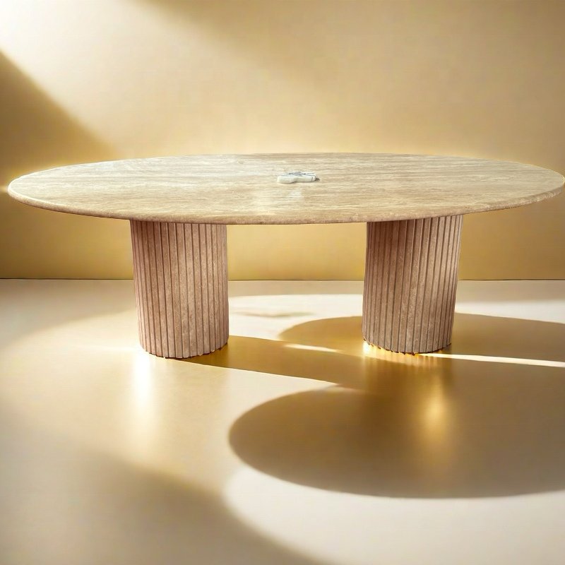Modern Design High Quality Home Deco Marble Furniture Natural Stone pillar column Base Round Beige Travertine Dining Table